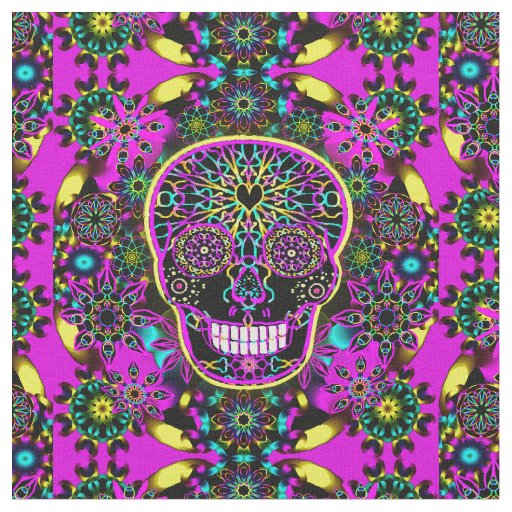 Sugar Skull Neon Pink Fabric