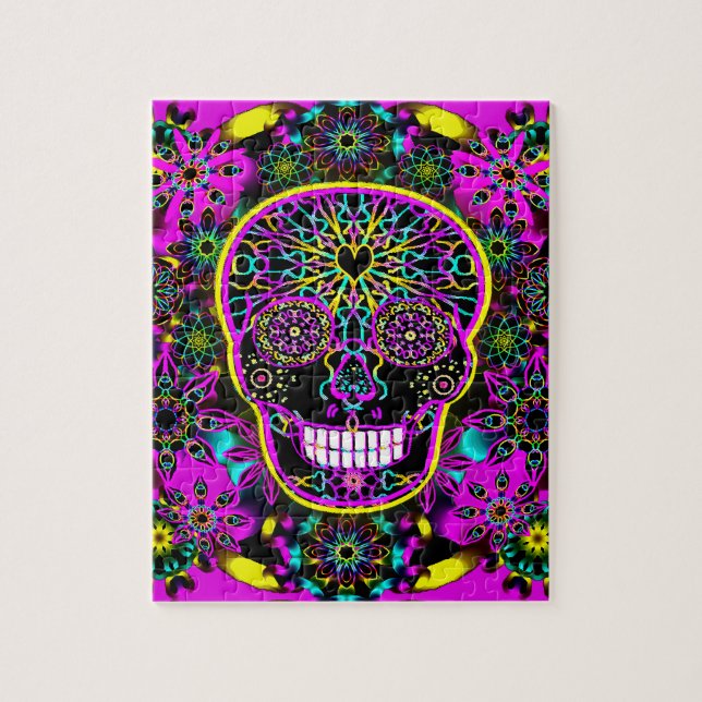 Sugar Skull Neon Pink Jigsaw Puzzle (Vertical)