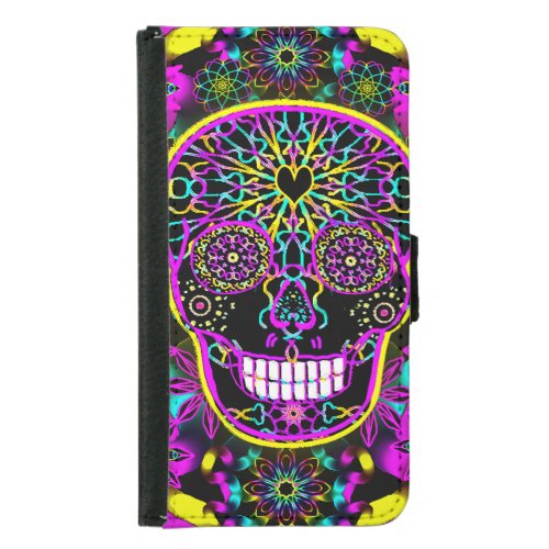 Sugar Skull Neon Pink Samsung Galaxy S5 Wallet Case