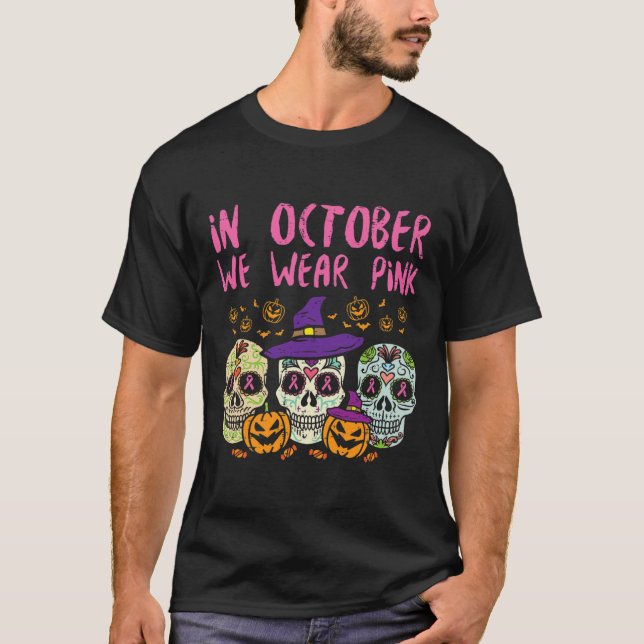 Sugar Skull October Pink Breast Cancer Awareness H T-Shirt (Front)