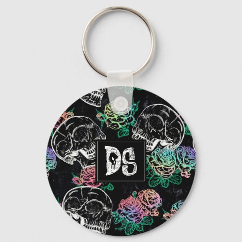 Sugar Skull Ombre Roses  Girly Pastel Grunge Glam Keychain