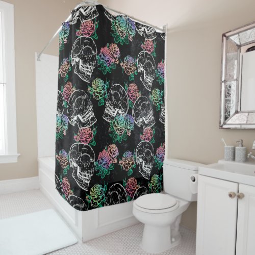 Sugar Skull Ombre Roses | Girly Pastel Grunge Glam Shower Curtain