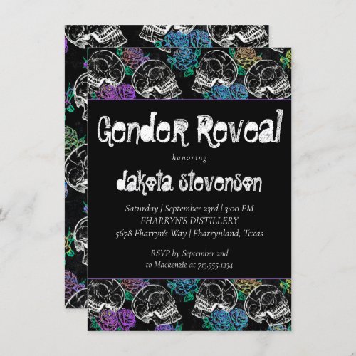 Sugar Skull Ombre Roses  Pastel Gender Reveal Invitation