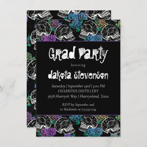 Sugar Skull Ombre Roses  Pastel Graduation Party Invitation