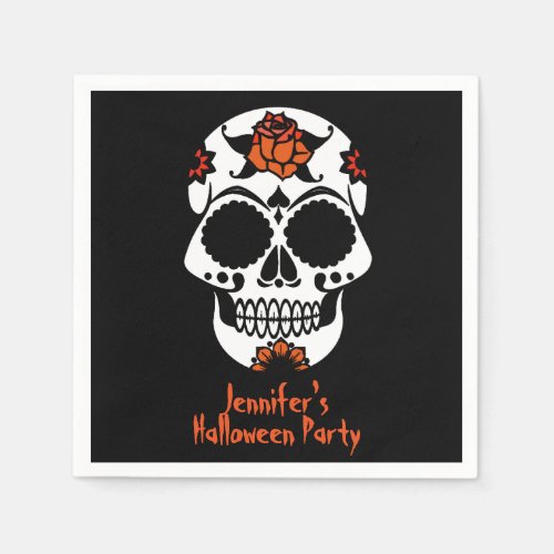 Sugar Skull on Black Halloween Paper Napkins