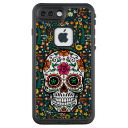 Sugar skull on Colorful Flowers Pattern LifeProof FRĒ iPhone 7 Plus Case