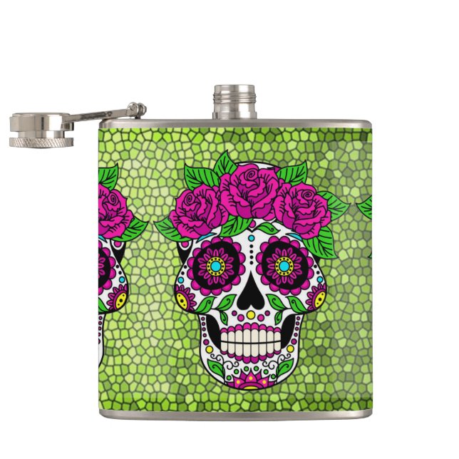 Sugar Skull on Glitter Background Day of the Dead  Flask (Opened)