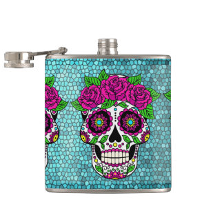 Sugar Skull on Glitter Background Day of the Dead  Flask