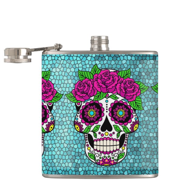 Sugar Skull on Glitter Background Day of the Dead  Flask (Opened)