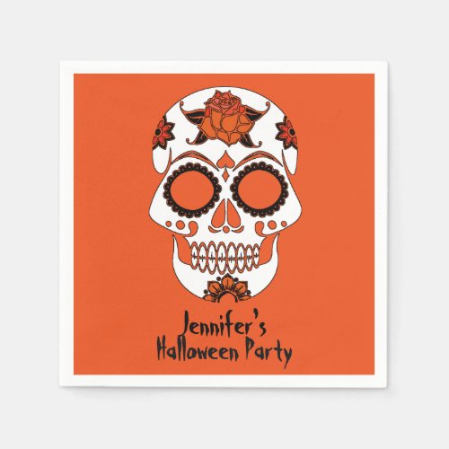 Sugar Skull on Orange Halloween Paper Napkins