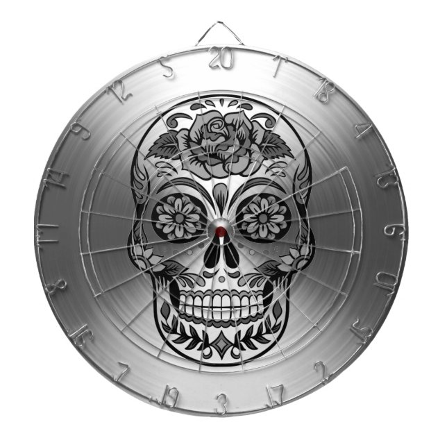 Sugar Skull on Radiant Silver Pattern Dart Board (Front)