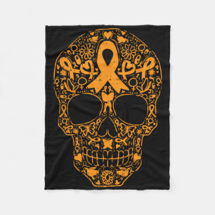 Sugar Skull Orange Ribbon Leukemia Cancer Awarenes Fleece Blanket