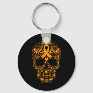 Sugar Skull Orange Ribbon Leukemia Cancer Awarenes Keychain