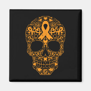 Sugar Skull Orange Ribbon Leukemia Cancer Awarenes Magnet