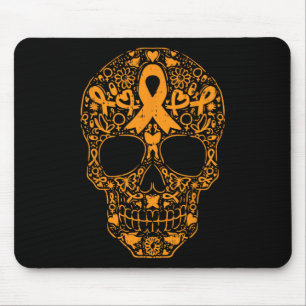 Sugar Skull Orange Ribbon Leukemia Cancer Awarenes Mouse Pad