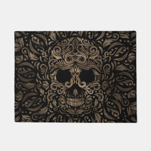 Sugar Skull Ornament Black and Gold Doormat