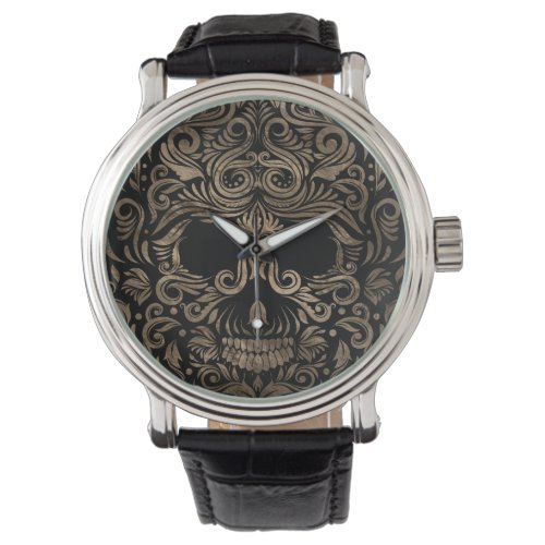 Sugar Skull Ornament Black and Gold Watch