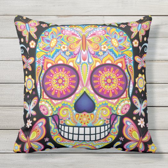 Sugar Skull Outdoor Pillow Day Of The Dead Art Zazzle Com