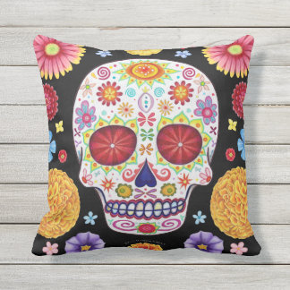 Sugar Skull Outdoor Pillow - Day of the Dead Art