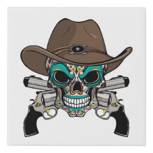 Sugar Skull Outlaw Faux Wrapped Canvas Print