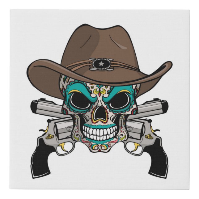 Sugar Skull Outlaw Faux Wrapped Canvas Print (Front)