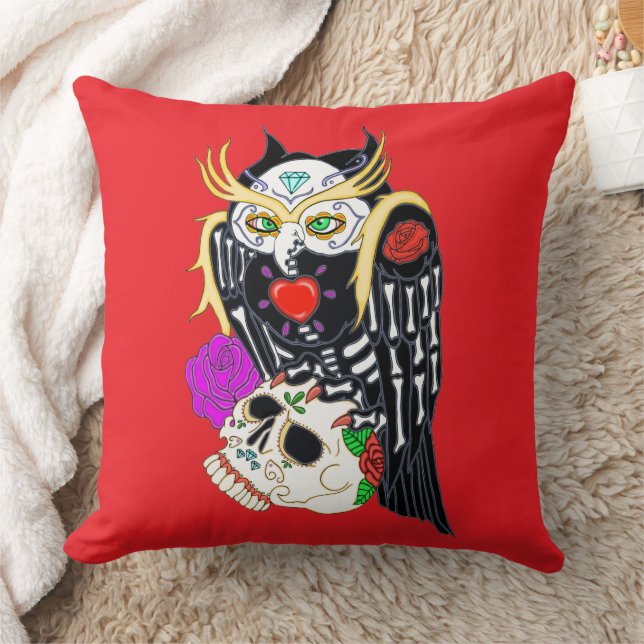 Sugar Skull Owl And Skull Throw Pillow (Blanket)