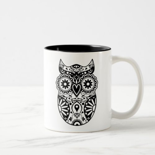 Sugar Skull Owl Black  White Two_Tone Coffee Mug