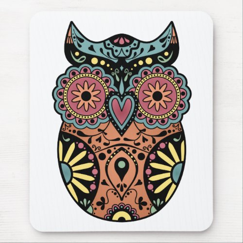 Sugar Skull Owl Color Mouse Pad