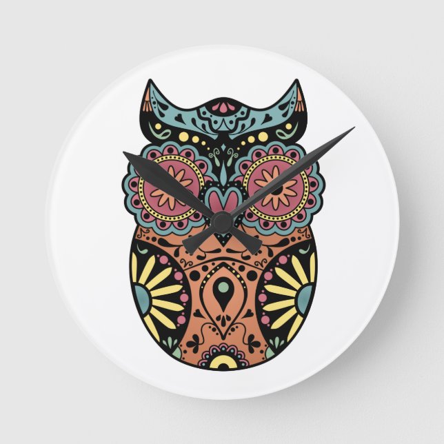 Sugar Skull Owl Color Round Clock (Front)