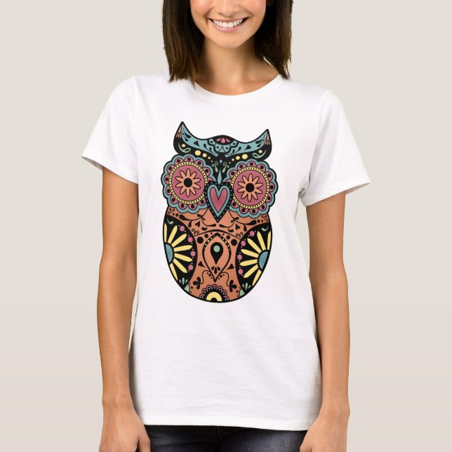 Sugar Skull Owl Color T-Shirt (Front)
