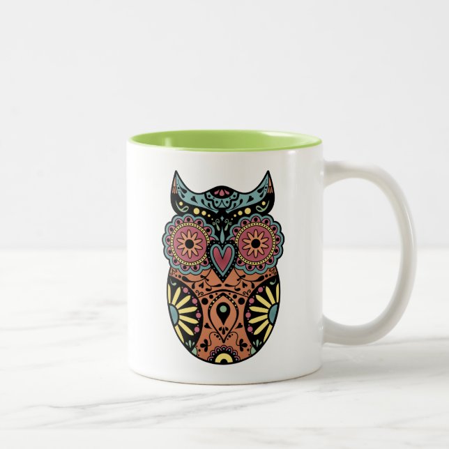 Sugar Skull Owl Color Two-Tone Coffee Mug (Right)