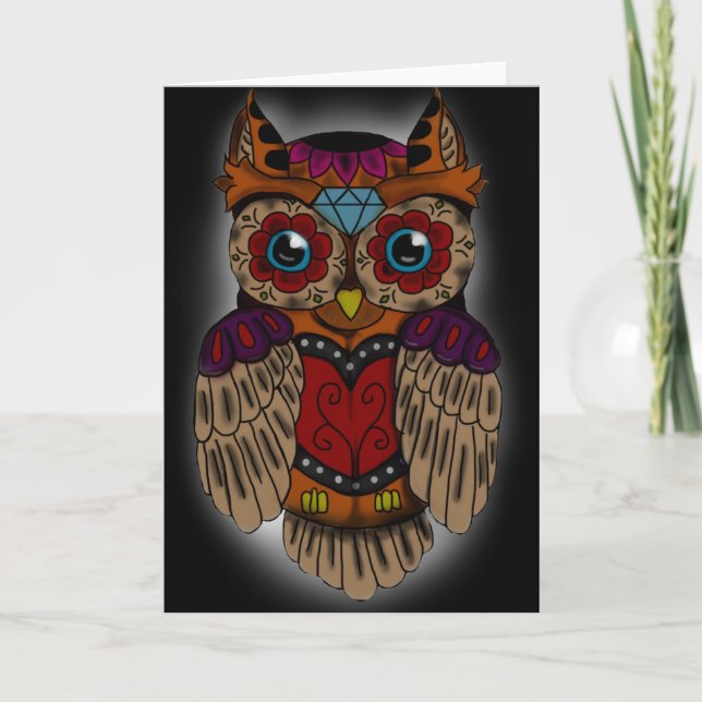 Sugar Skull Owl Greeting Card (Front)