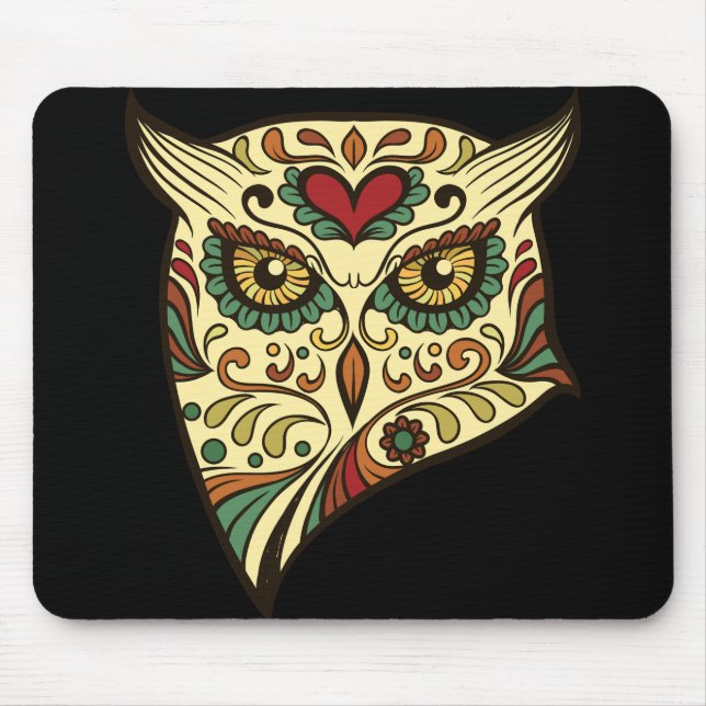 Sugar Skull Owl - Tattoo Design Mouse Pad (Front)