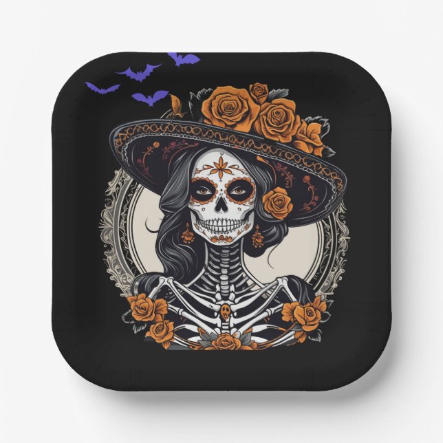 Sugar Skull Paper Plates - Día de Muertos (Front)