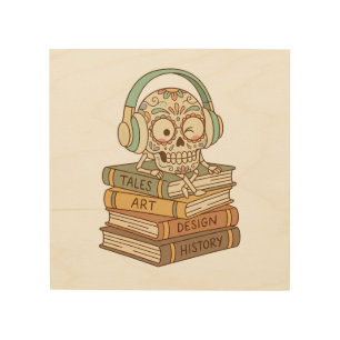 Sugar Skull Passionate About Reading Wood Wall Art