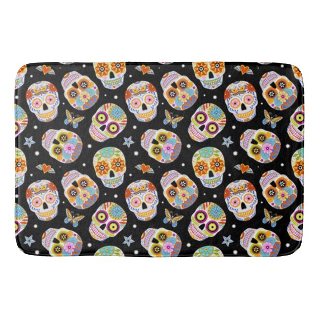 Sugar Skull Pattern Bathroom Mat (Front)