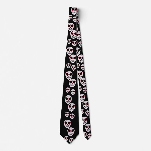 Sugar Skull Pattern Halloween Black  Neck Tie (Front)