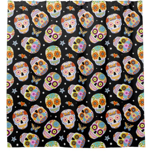 Sugar Skull Pattern Shower Curtain (Front)