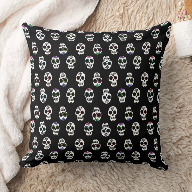 Sugar Skull Pattern Throw Pillow (Blanket)