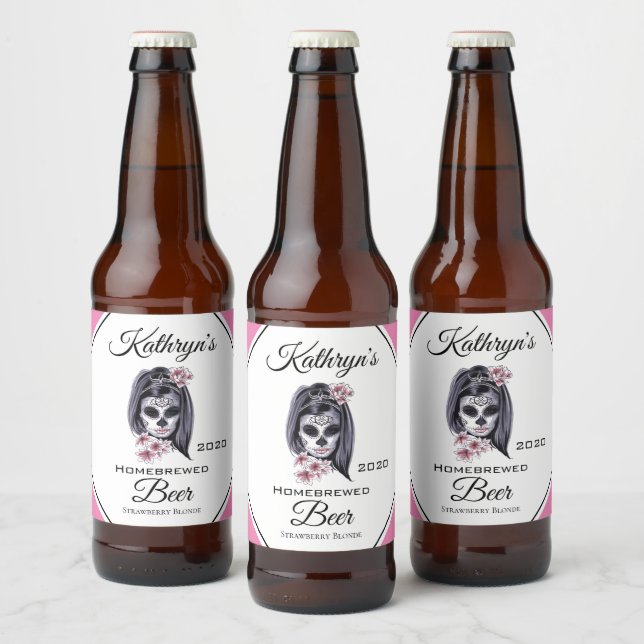 Sugar Skull Personalized Beer Bottle Label (Bottles)