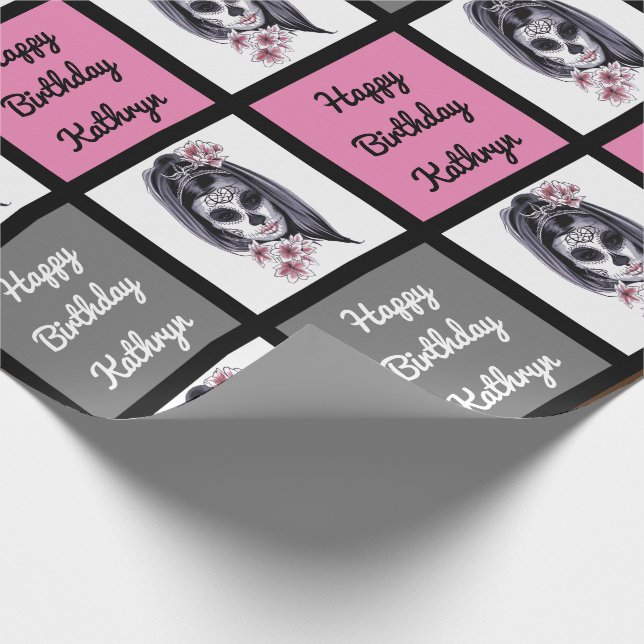 Sugar Skull Personalized Birthday Wrapping Paper (Corner)