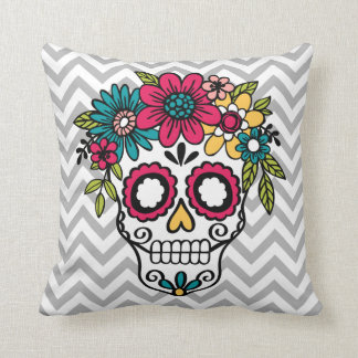 Sugar Skull Pillow, Day of the Dead, Flowers Throw Pillow