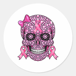 Sugar Skull Pink Ribbon Breast Cancer Awareness Gi Classic Round Sticker