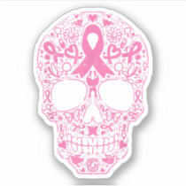 Sugar Skull Pink Ribbon Breast Cancer Awareness Sticker