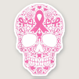 Sugar Skull Pink Ribbon Breast Cancer Awareness Sticker