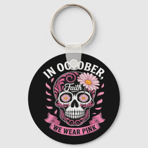 Sugar Skull Pink Ribbon Calavera Breast Cancer Awa Keychain