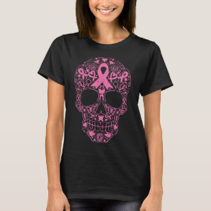 Sugar Skull Pink Ribbon Calavera Breast Cancer Awa T-Shirt