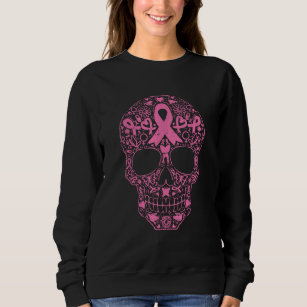Sugar Skull Pink Ribbon Calavera Breast Cancer Sweatshirt
