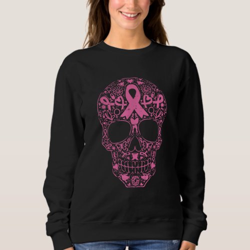 Sugar Skull Pink Ribbon Calavera Breast Cancer Sweatshirt