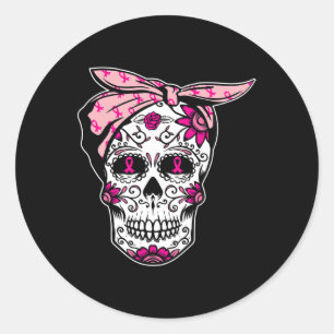 Sugar Skull Pink Ribbon Cool Breast Cancer Awarene Classic Round Sticker
